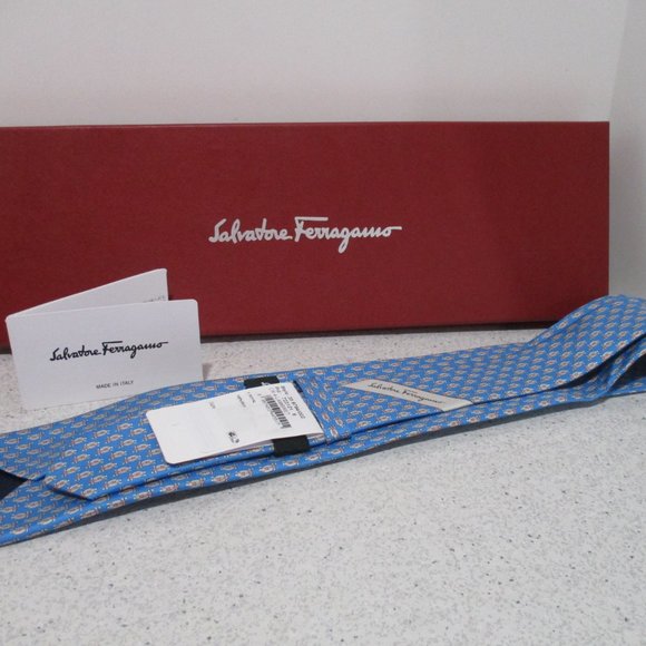 *Salvatore Ferragamo Blue Yellow LAMBRET Necktie 100% Silk - Made in Italy